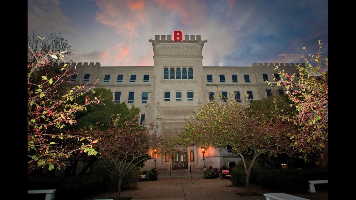 Bradley Hall at night, Bradley University